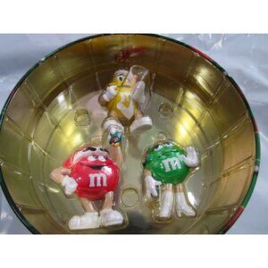 Vintage M&Ms Trio Christmas Ornament Tin Canister New Red Green Yellow